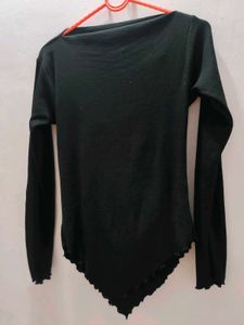 Black Long Sleeve Asymmetrical Top