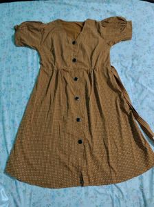Mustard Polka Dot Button-Up Dress