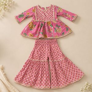 Pink Floral Kurta with Sharara Pants