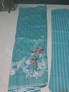 Teal Floral Dress Material Set
