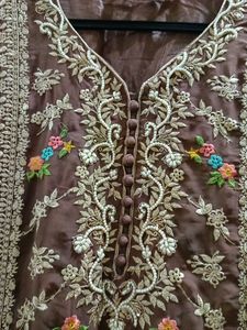 Embroidered Brown Kurta with Pant