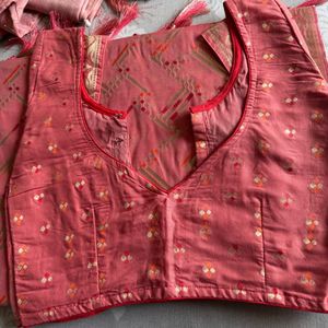 Baby pink cotton saree with blouse