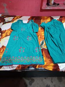 Teal Embroidered Kurti salwar Set