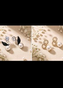 Elegant Pearl & Crystal Earrings Set