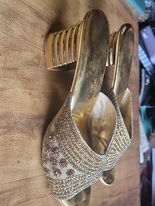 Golden Embellished Party Heels