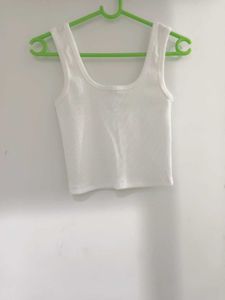 White Ribbed Cropped Tank Top
