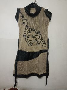 Stylish Beige and Black Embellished Kurta