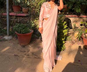 couture designer Pink Saree Embellished Blouse