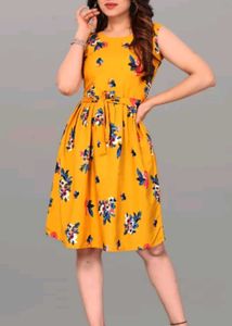Yellow knee Length Dress Floral Print