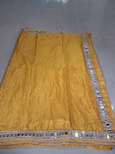Yellow Saree with Mirror Work Border