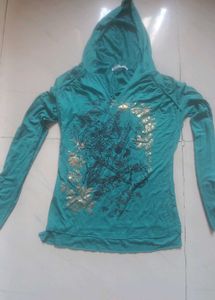 Teal Skull Print Hoodie