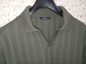 Zudio Men's Olive Green self design Polo T-Shirt