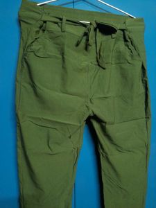 Olive Green Paperbag Waist Tie Knot Pants Trouser