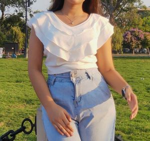 White Ruffle Crop Top 🤍✨ Cute & Trendy