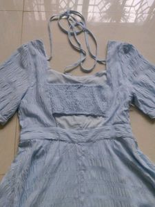 Light Blue Puff Sleeve A-Line Dress