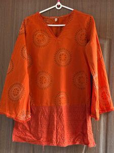 Vibrant Orange Embroidered Kurta
