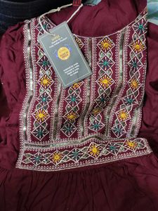 Maroon Embroidered Kurta