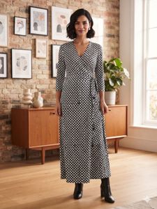 Monochrome Geometric Print Wrap Dress