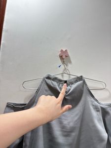Grey Cold Shoulder Lace-Up Top