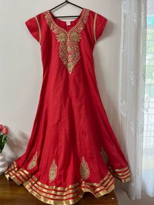 Red Ethnic Kurta with Gold Embroidery
