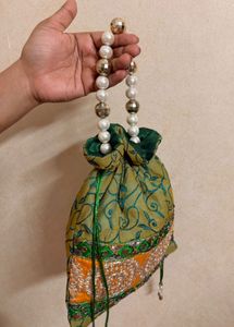 Green Embroidery Potli Bag