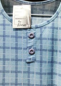 Blue Checked Henley Top