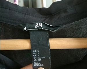 H&amp;M Black Beaded Stone Collared Shirt