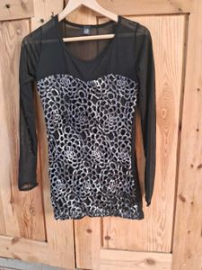 Elegant Sheer Black Top with Silver Detail