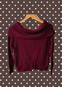Burgundy Off-Shoulder Knit Sweater