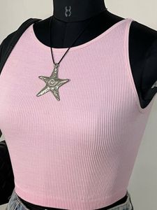 Pink Ribbed Halter Neck Crop Top