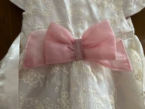 White Lace Party Dress with Pink Bow