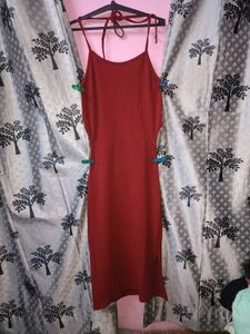 Backless Maroon Halter Neck Midi Dress