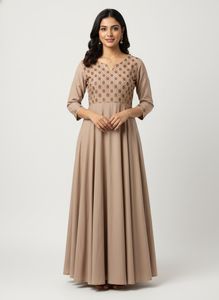 Elegant Beige Embroidered Kurta