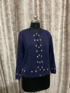 Imported Navy blue embroidered cardigan
