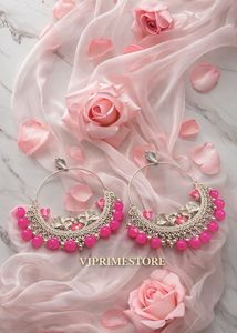 Stunning Pink Beaded Hoop Earrings