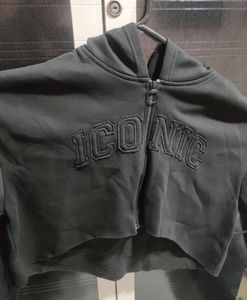 Black Cropped Zip Up Hoodie