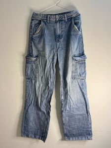 Womens Light Wash Cargo Jeans