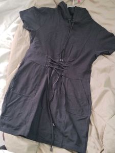 Black Hoodie Dress with Corset Detail