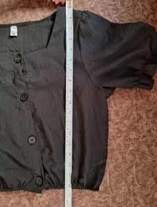 Black Square Neck Puff Sleeve Top