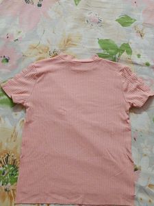 Pink Ribbed Cut-out Sleeve Top