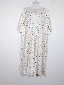 Netanya White Printed V-neck Long Dress (Women)