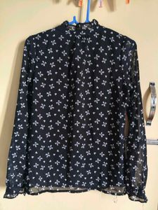 Chic Floral Print Sheer Blouse
