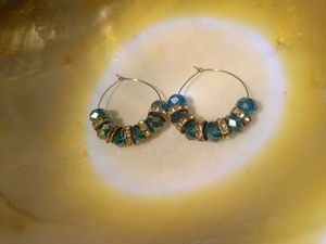 Hoop Earrings with Blue Beads/Christmas