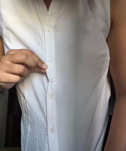 Sleeveless White Collared Shirt