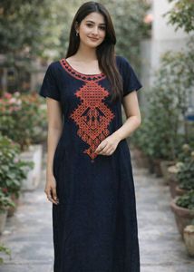 Embroidered Navy Dress