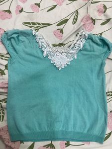 Teal Lace Trim top