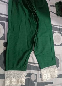 Green Kurta with White Lace Detail