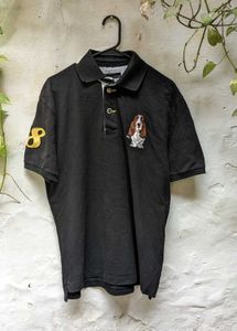 Black Polo Shirt with Dog Embroidery