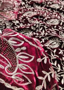 Maroon karwachauth Velvet Embroidered Dupatta