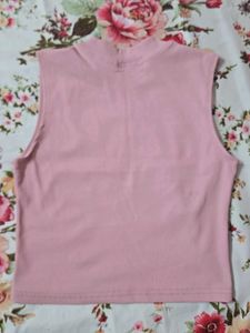 Pink Sleeveless Mock Neck Top